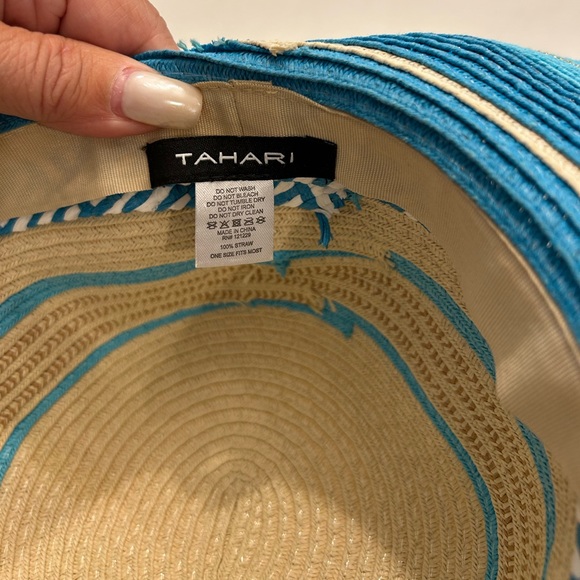 Tahara Blue Multi Textured Metallic Detailed Straw Sun Hat 🆕 - Picture 3 of 3